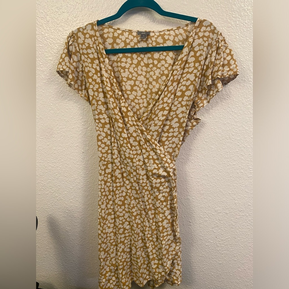 Aerie Yellow and White Floral Wrap Dress